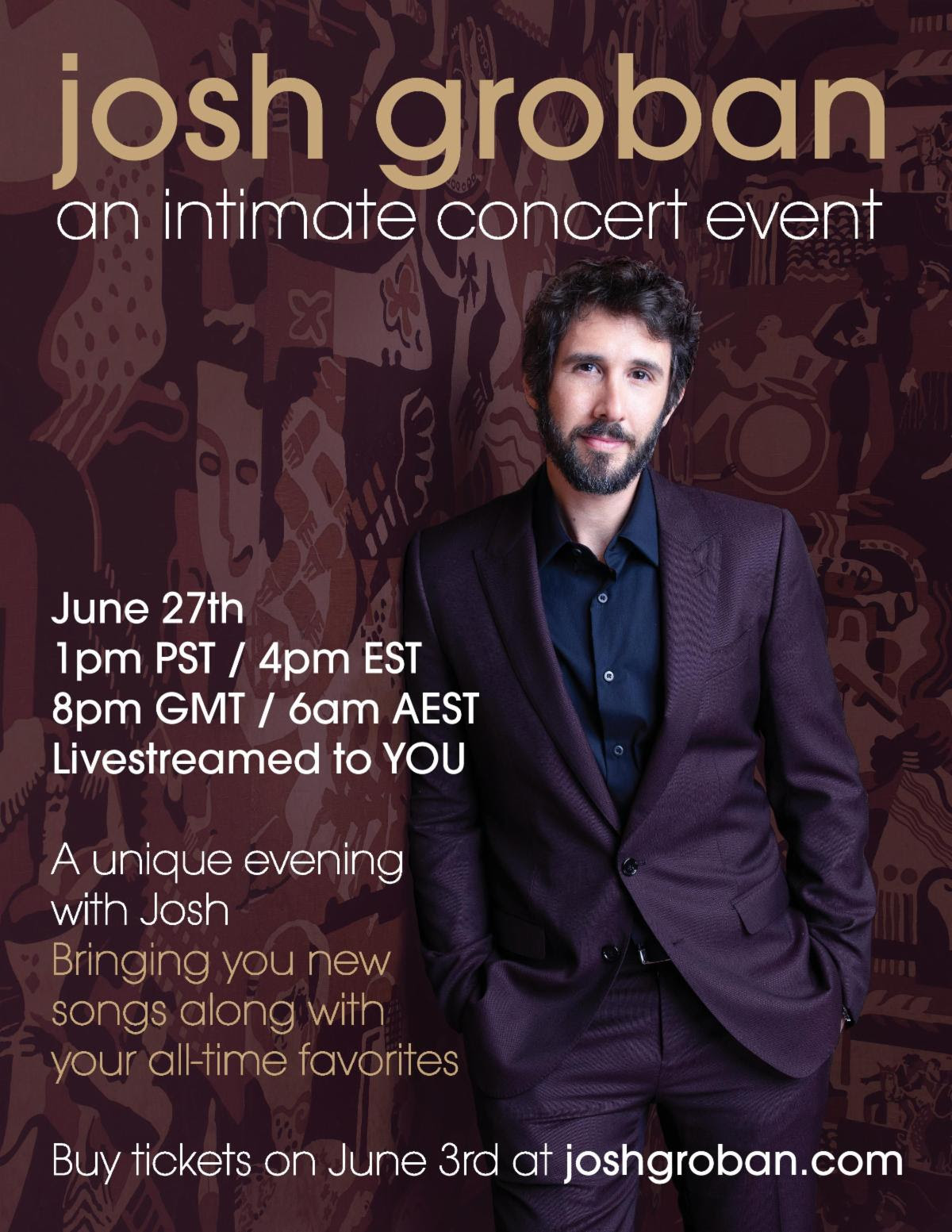 Josh Groban to host livestream concert